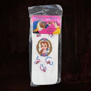 Vintage Disney Store Beauty and the Beast Belle Cameo Kids Glittery Tights NWT
